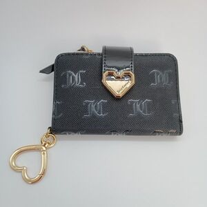 Juicy Couture Black Monogram Bifold Wallet Heart Logo Clasp Keychain